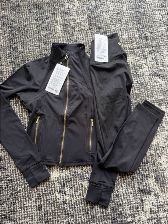 lululemon athletica Pants - Lululemon Define Cropped Jacket Nulu Black Gold Zip & Leggings Set Size 6 NWT
